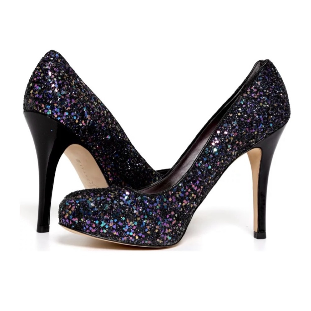 🎄🧑🎄 IVANKA TRUMP Black Multicolor Glittery Iris Pumps Stiletto Heels Shoes 8.5